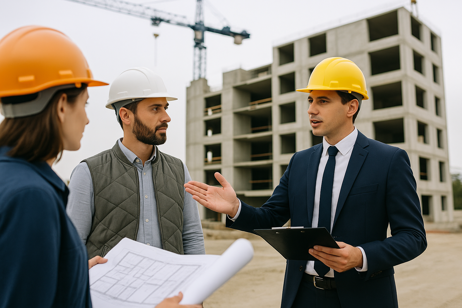 Réunion de chantier avec des professionnels du bâtiment